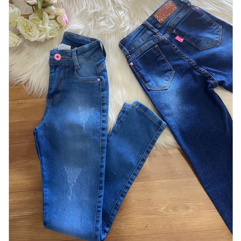 Calça Jeans Infantil Feminina Menina Cintura Ajustável Tamanhos 4 6 8 e ...