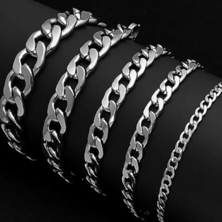 Pulseira de Aço inoxidável para homens mulher 1*1 3*1masculino 3-11mm Prata/Antialérgico