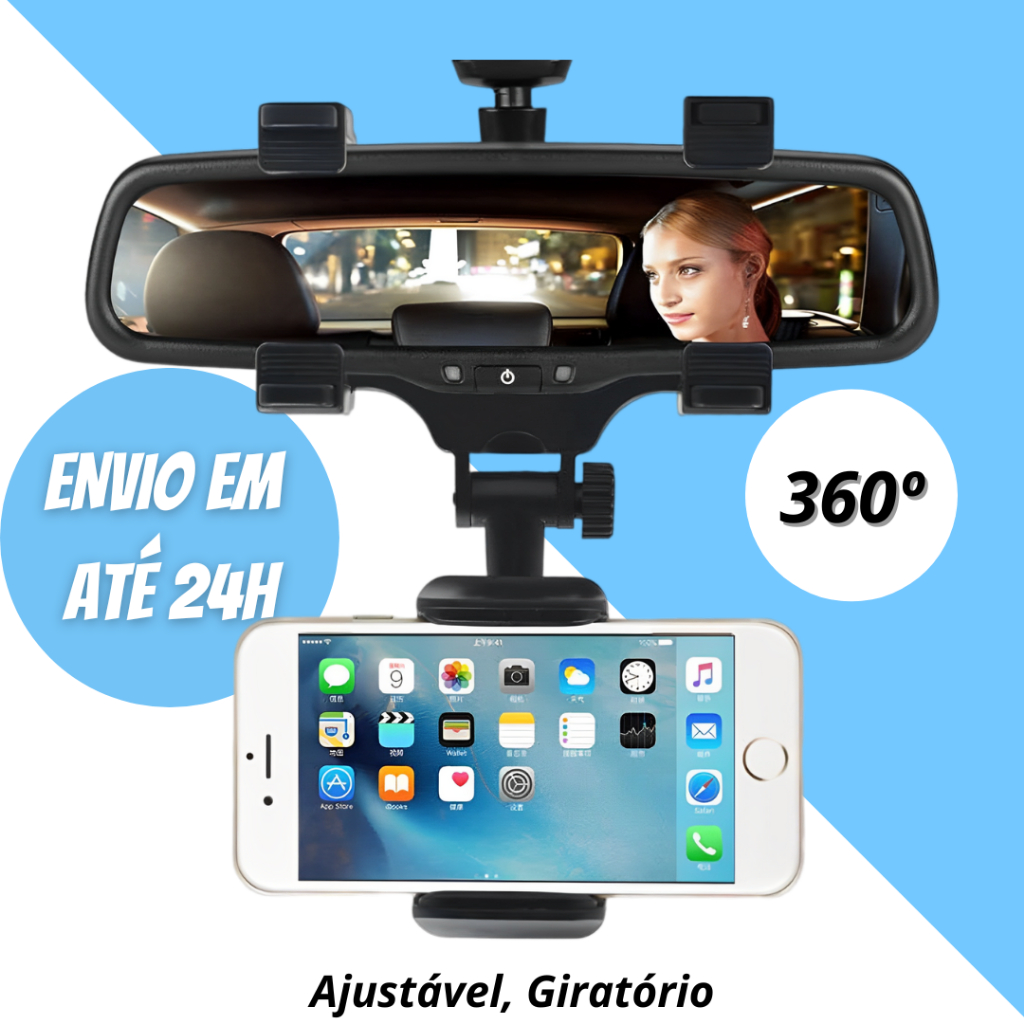 Plus01 Suporte Veicular p/ Celular Universal de Retrovisor Anti Queda ...