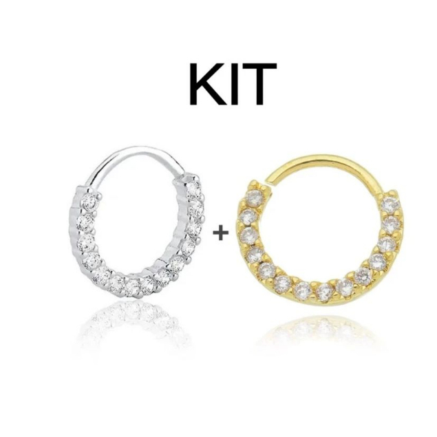 Kit 2 Argolas Cravejadas Com Zircônia Prata E Dourada.