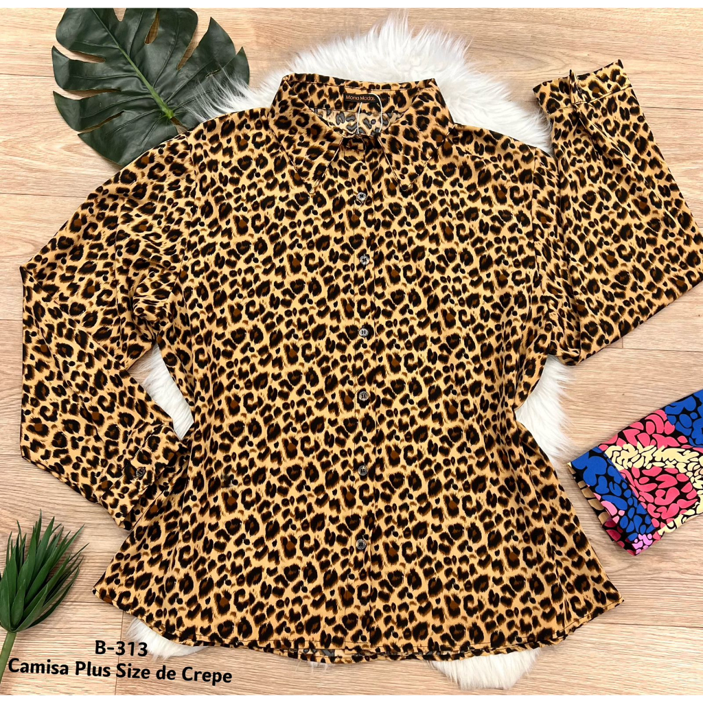 Camisa Feminina Social Manga Longa Plus Size Moda gringa B120/B313 ...