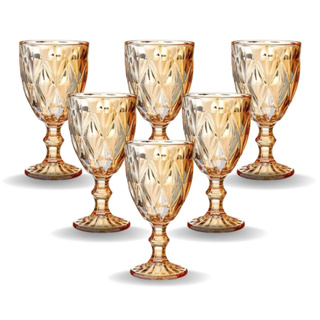 Jogo 06 Taças Diamante Vidro Ambar Vinho Água Suco 300ml Top