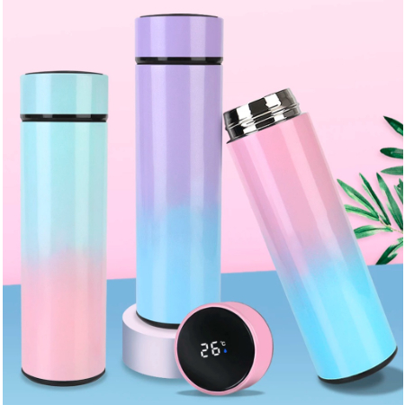Garrafa Inteligente Térmica 500ml Display Digital LED Medidor Temperatura Aço Inoxidável Colorido