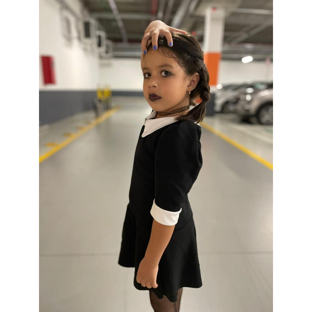 Fantasia Wandinha Addams Preto Carnaval Feminino Infantil