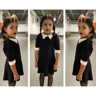 Vestido fantasia da wandinha infantil e juvenil sucesso de venda veste 6 8 10 12 14 anos sua filha vai amar Pronta Entrega