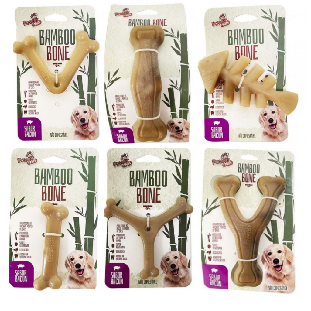 Brinquedos Mordedor Osso Bamboo Sabor Bacon Limpeza de Dentes Tartaro - POWER PETS