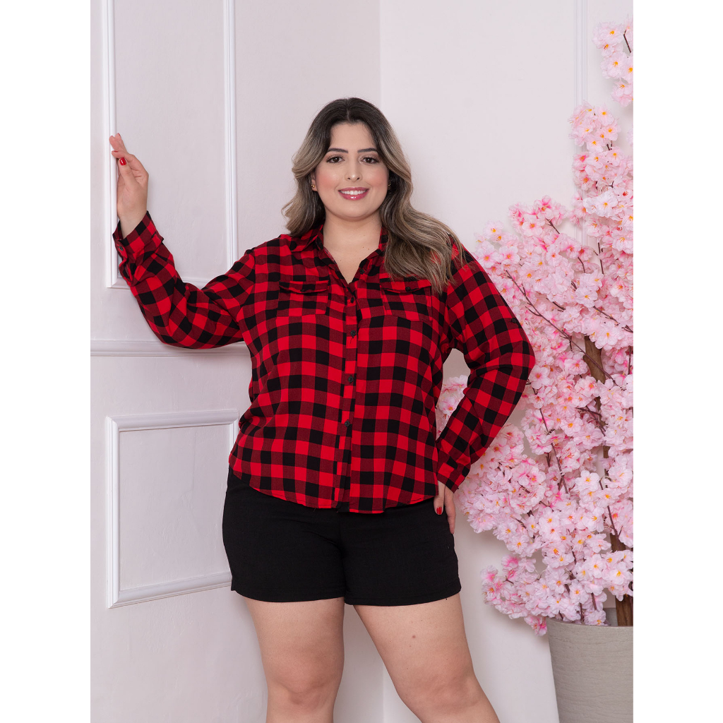 Camisa xadrez feminina flanelada hot sale vermelha