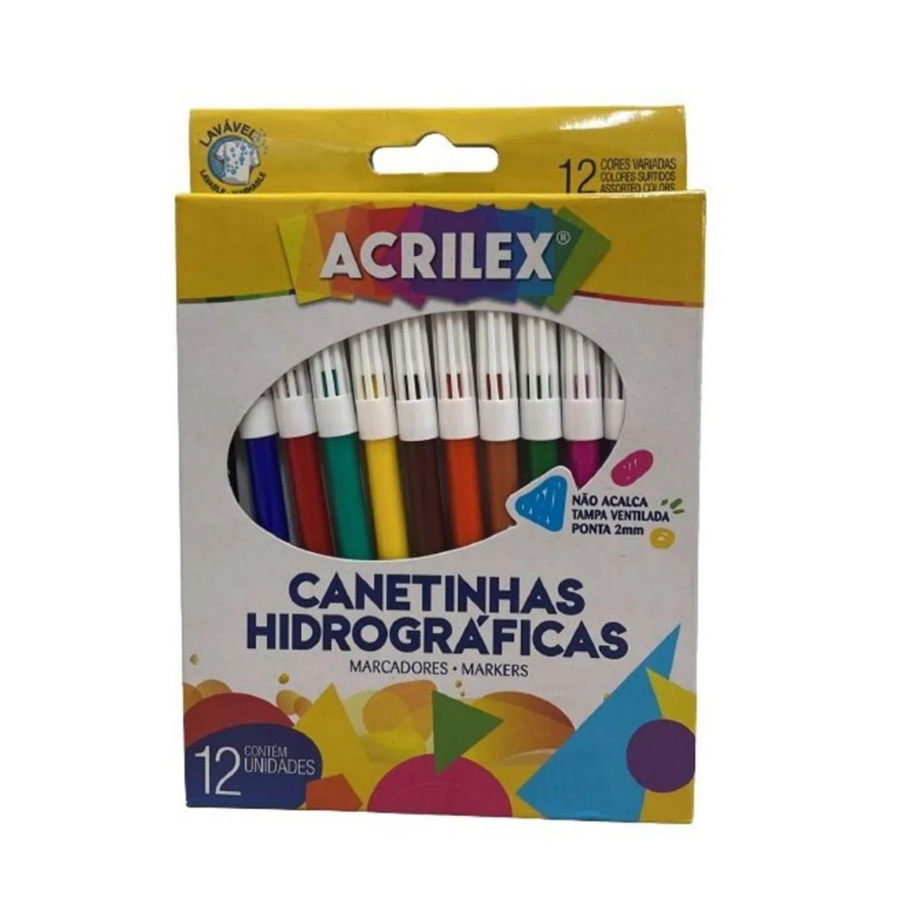 Canetas Hidrograficas 12 cores Acrilex | Shopee Brasil