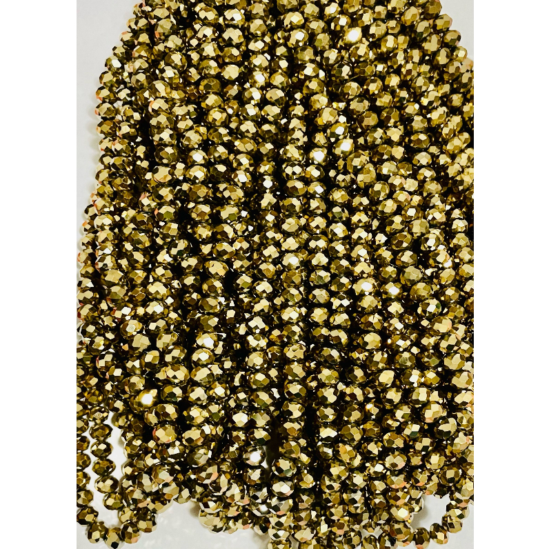 Fio de Cristal Facetado de Vidro - 8mm Dourado com 65 unidades.
