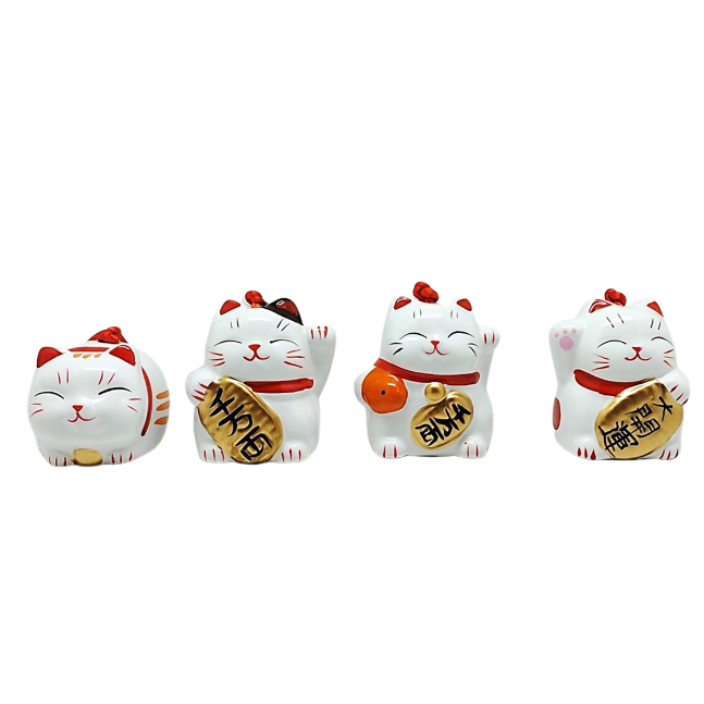 Enfeite Decorativo em Porcelana Sino Daruma Maneki Neko Gato Da Sorte