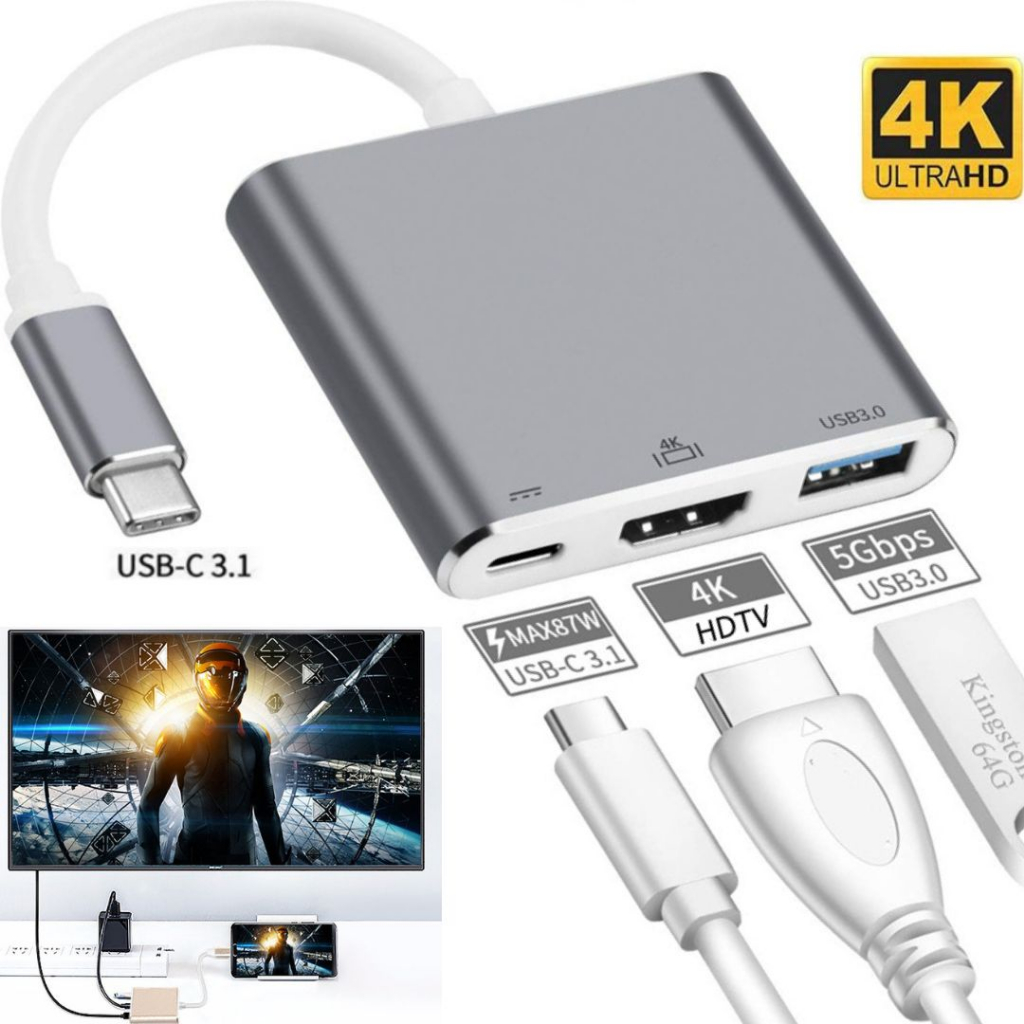 Adaptador de Vídeo Hub USB-C para HDMI 4k Estação Tipo-C USB 3.0 ...