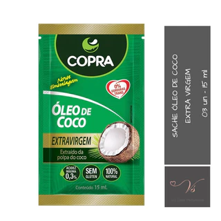 03 unidades de Sachê Óleo de Coco Extra Virgem 15ml - Copra