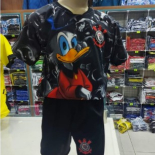 Conjunto Infantil do Corinthians Tio Patinhas Preto - Camisa e Short para crianças com Desenho 23/24