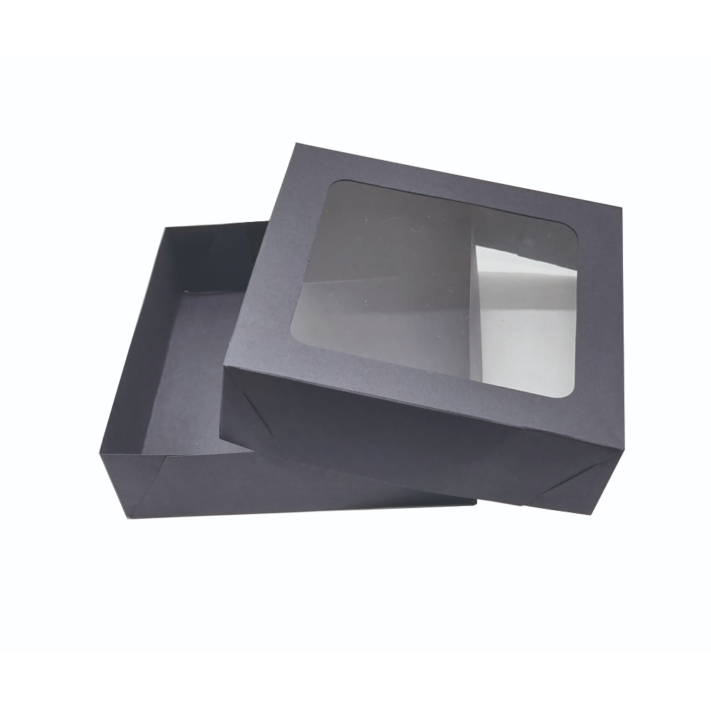 Caixa de papel presentes-visor- 10unidades - Preto - 15x15x4