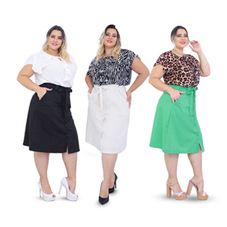 Saia de Linho MIDI com bolsos, e botão forrado