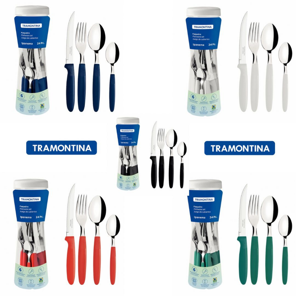 JOGO DE TALHERES FAQUEIRO TRAMONTINA FAQUEIRO 24 PEÇAS AÇO INOX IPANEMA