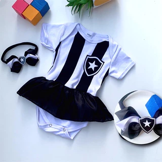 Kit 2 Peças Alvinegro Carioca Body + Faixinha de Seda ou Prendedor de Chupetas Menina Menino Roupas de Bebê Temática Body Mesversario Fotos Aniversário