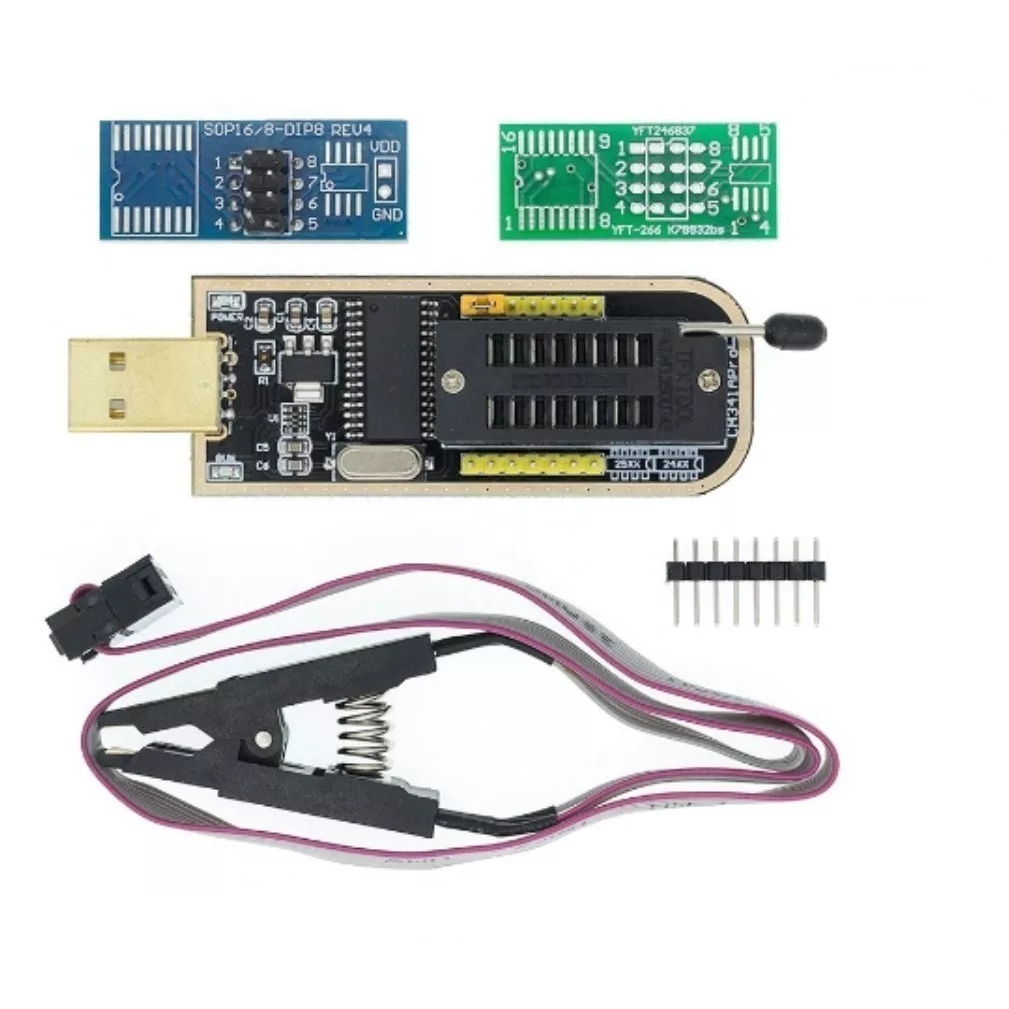 Gravador Programador Eprom Ch341a + Pinça Jacaré Soic8