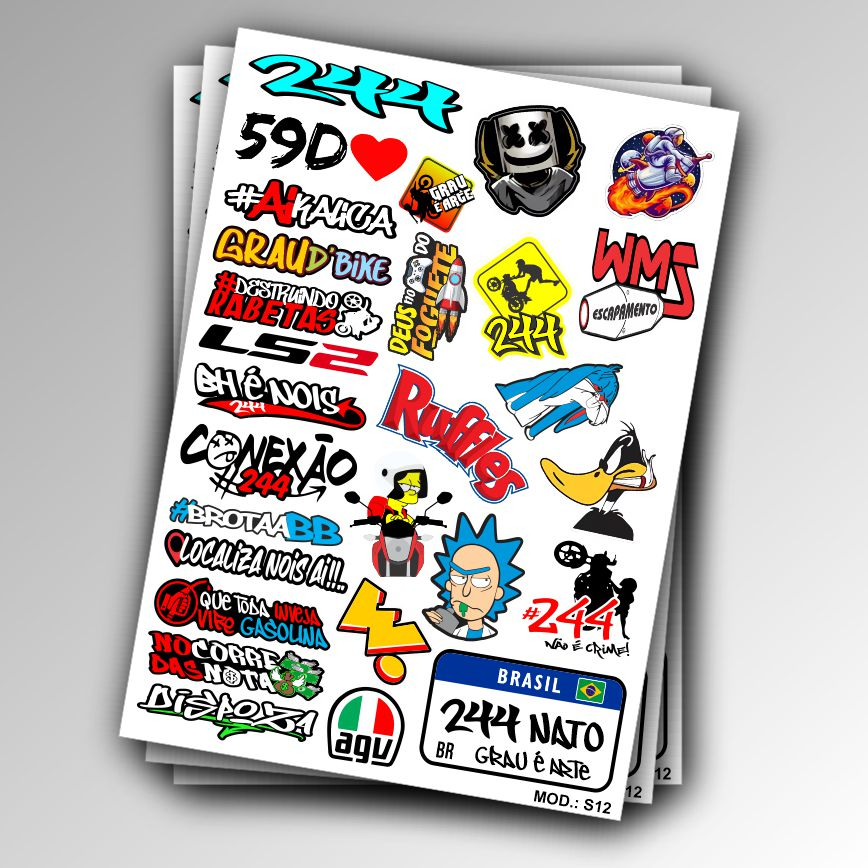 Cartela de Adesivos S12 para carro moto ou bike Sticker Notebook Bicicleta  Coelho Grau 244