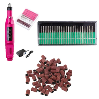 Kit Lixadeira Elétrica Caneta para Unhas + 30 Brocas Diamantadas + Refil de Lixa Gramatura #120