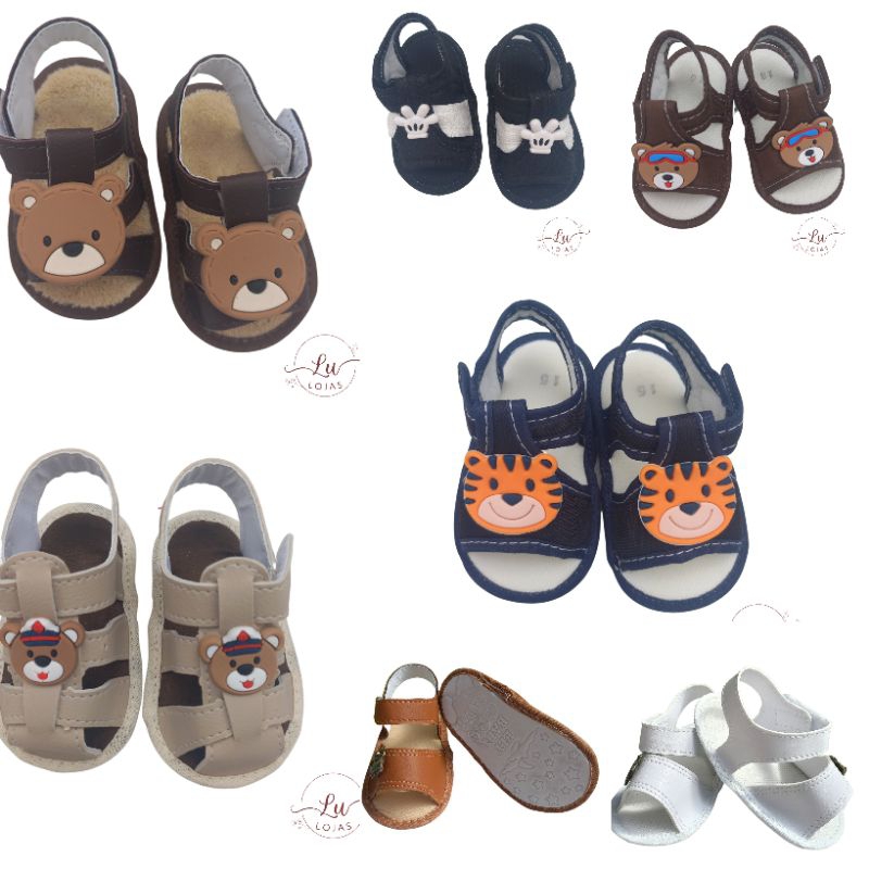Sandalinha para bebê menino vários modelos sapatinho de bebe masculino recem nascido RN BB sandália infantil calçado enxoval