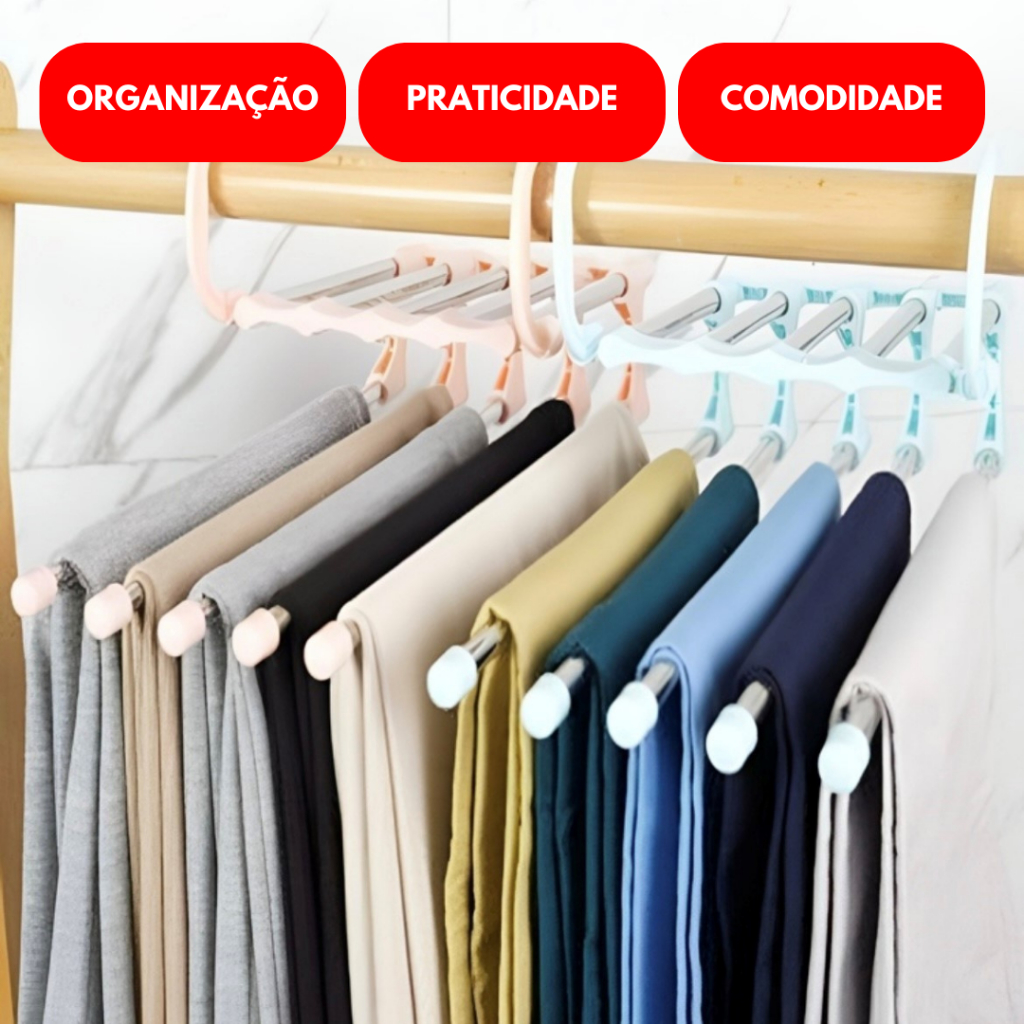 Kit 3 Cabides Para Calças Aço Inox Multifuncional Organizador Retrátil ...
