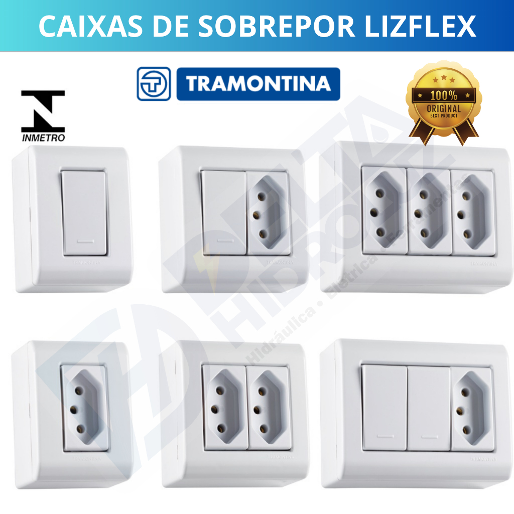 Conjunto Caixa de Sobrepor Tomada e Interruptor LizFlex Tramontina Kit Externo