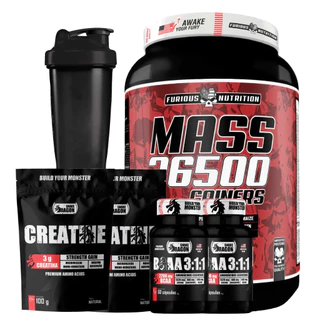 Kit Hipercalórico Mass 36500 1.5kg + 2x Creatinas Monohidratadas 100G + 2x BCAA 3:1:1 60 Caps + Coq