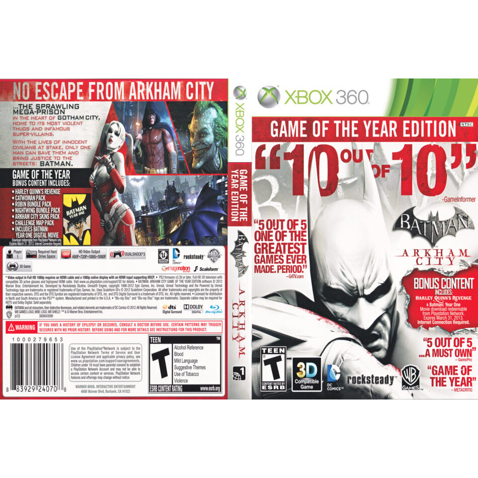 Batman Arkham City Game of The Year Xbox 360