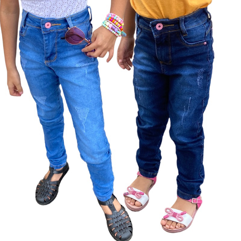 Calça Jeans Reta Infantil Menina Estampada - Tam. 4 à 8 Anos - lojasbesni