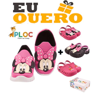 KIT 2 PARES INFANTIL - TÊNIS MENINA + BABUCHE PLOC CALÇADOS -Tênis PLAY03 PINK MINNIE POÁ PINK + BABUCHE A SUA ESCOLHA