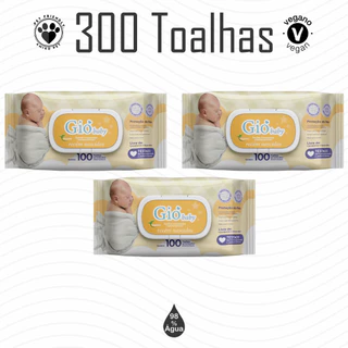 03 Pacotes Lenços Umedecidos 100 Folhas Premium Gió Baby Recém-Nascido Com Tampa Flip Top