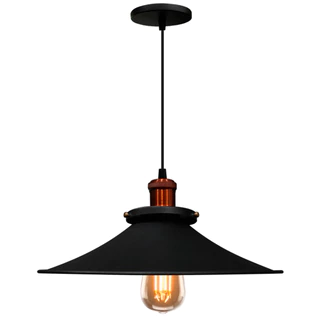 Nordic Retro Vintage Industrial 38cm Pendente Lustre Preto c/ Cobre
