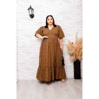 Vestido Plus Size Rodado Manga Curta Princesa - bombys