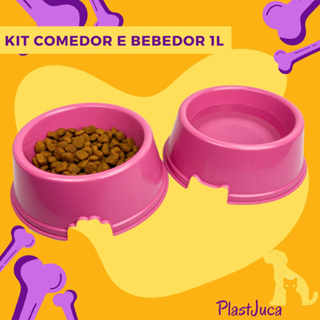 Kit 2 Pote de Ração Grande 1 Litro Pet Comedouro e Bebedouro Cachorro Gato
