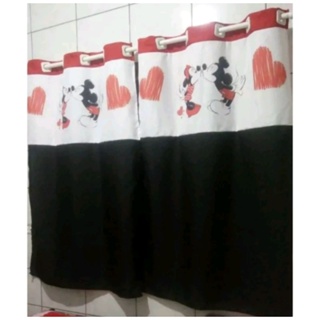 CORTINA PERSONALIZADA PARA DECORAÇÃO DE JANELA TEMA MICKEY E MINNIE PRETO DE CORAÇÃO 2,00x1,40