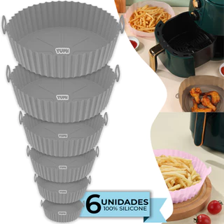 6 Peças/Conjunto Cesto de Silicone Forma Redonda Air Fryer e Forno Fritadeira Elétrica com Alça Premium + Garantia 1 ANO Original