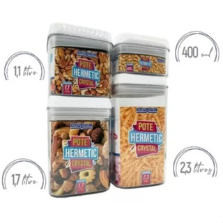 Kit de 4 potes herméticos com tampa branca