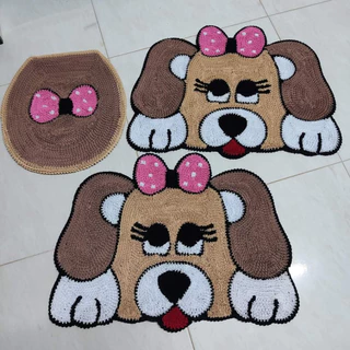Tapete de banheiro 3 Peças Frufru Cachorro Fundo cru