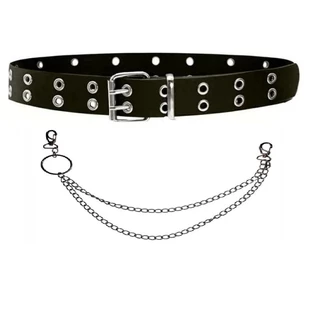 Kit Cinto Punk Rock Metal Ilhos Duplo Com Corrente Dupla Camada Lateral Acessorio