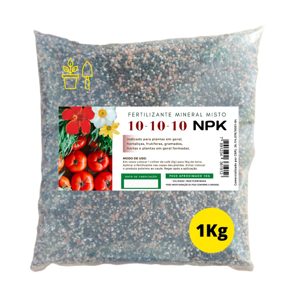 Adubo Fertilizante NPK 10-10-10 Plantas Flores Frutas 1 Kg