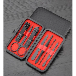 Kit Cortador de Unha Carbono - Conjunto com 7 Peças + Estojo - Manicure - Tesoura - Pinça