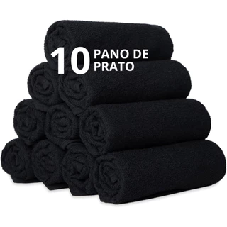 Kit 10 Panos De Prato Felpudo Atoalhado Preto Gourmet Cozinha Com Bainha Grosso 100% Algodão