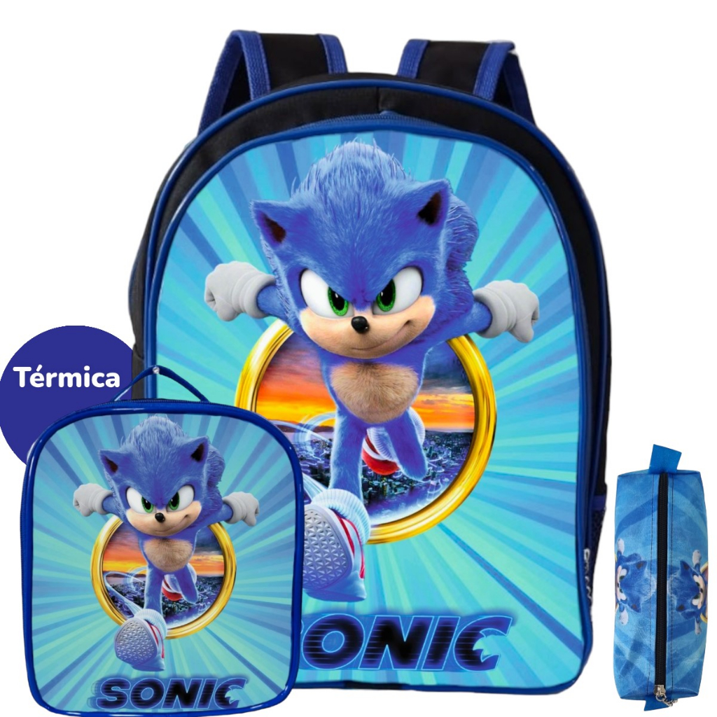 Mochila Infantil Bolsa Meninos Desenho Super Sonic O Ouriço Azul