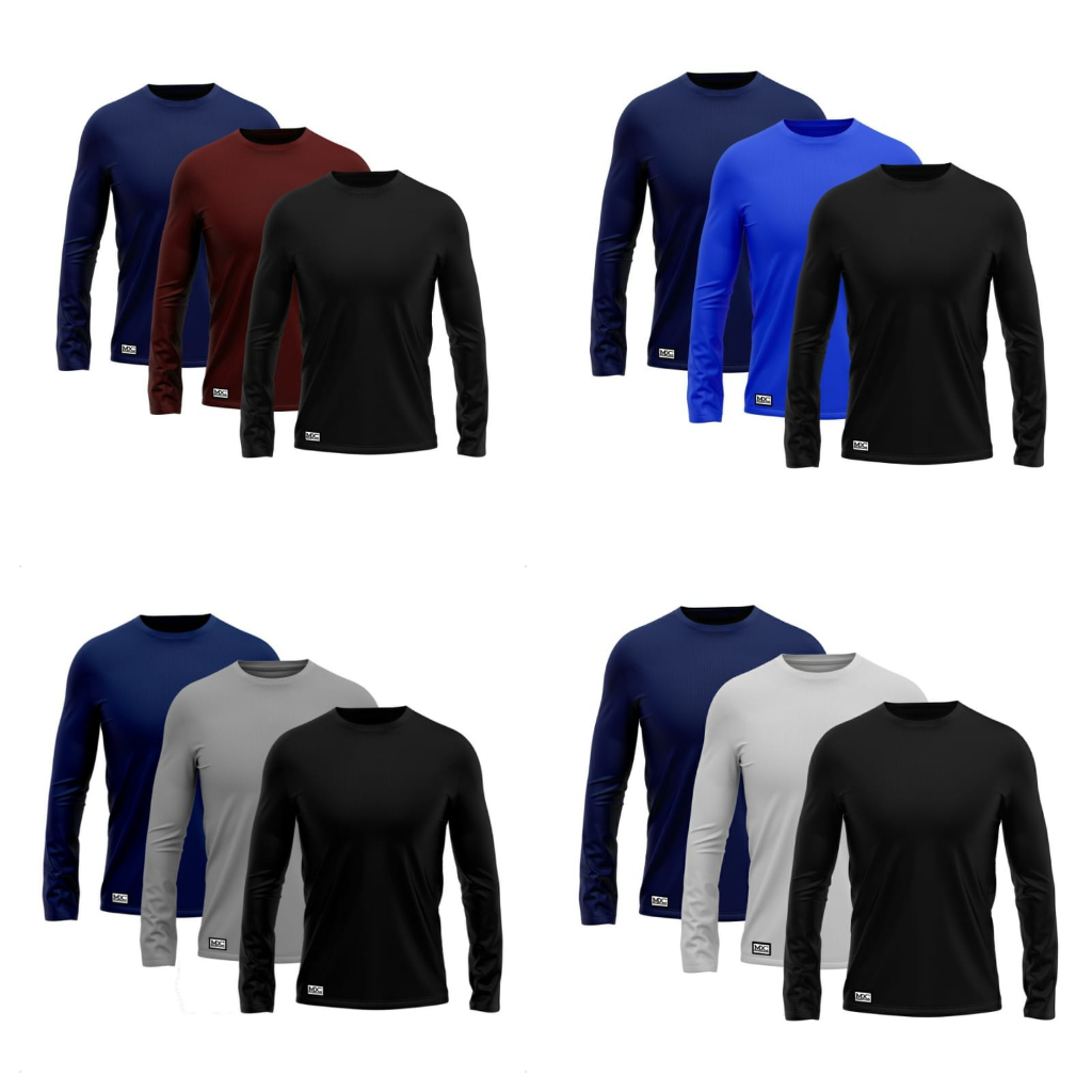 Kit com 3 camisetas camisas mxc brasil manga longa lisa prote o solar