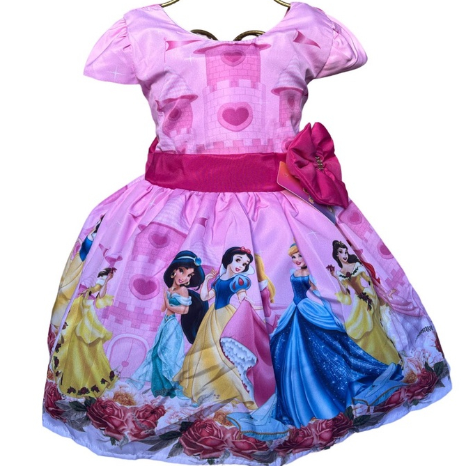 Vestido Princesas Disney Luxo Temático Infantil Festa - Rosa linda ...