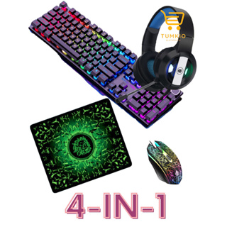 Kit 4in1 Teclado com fio +Mouse com fio+Gamer fone com led+mouse pad 4em1 Conjunto de jogos competitivos