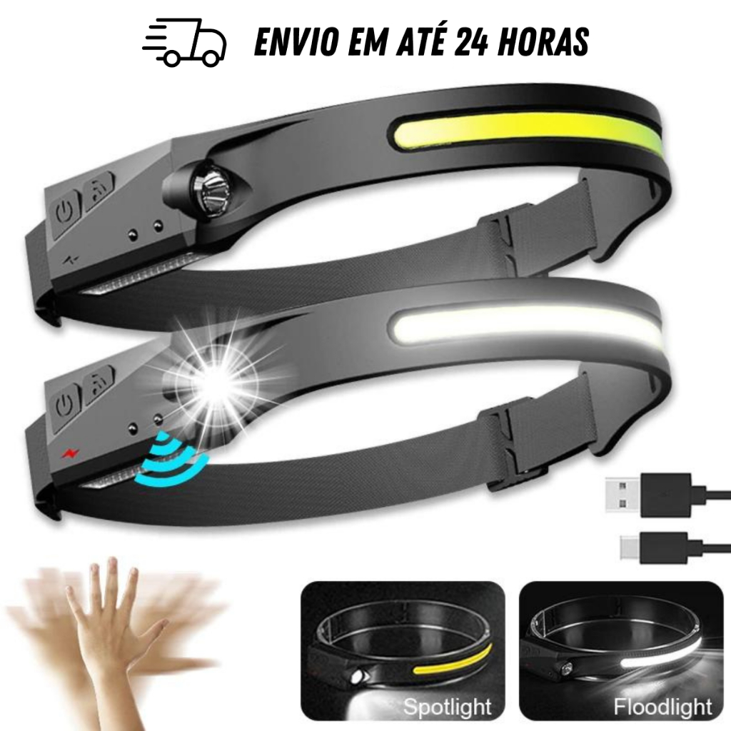 Lanterna de Cabeça com Led Sensor 5 Modos de Luz Recarregável Alta ...