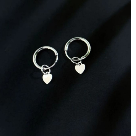 Par De Brinco Argolinha Pingente Coração-Prata