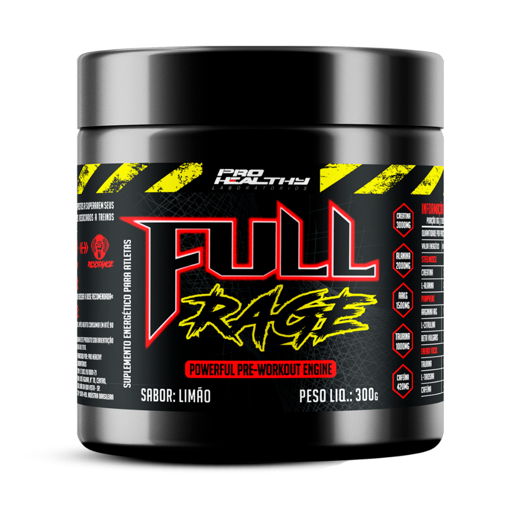 Pré Treino Full Rage em Pó (Extra Forte) - Pote 300g - Limão e Melancia ...